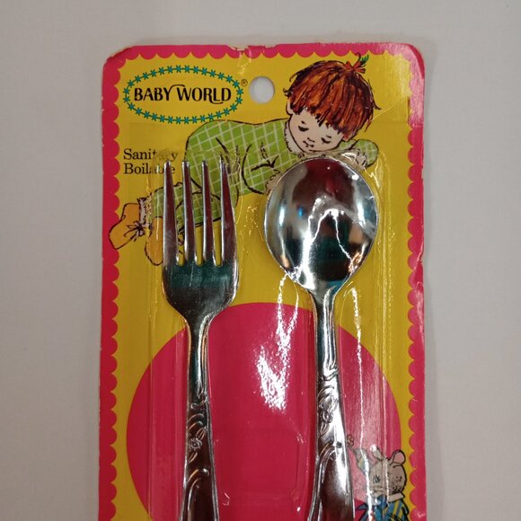 Baby World Training Fork and Spoon Style #6301B Vintage Dishwasher Safe - Picture 2 of 4